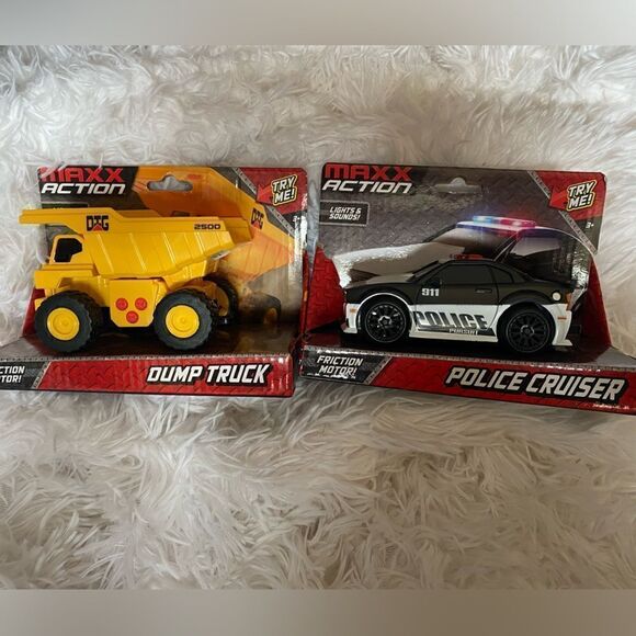 *NIB* (2) Maxx Action Toy Cars: (1) Police Cruiser (1) Dump Truck - Picture 1 of 4